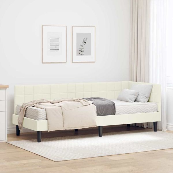 vidaXL Eckbettgestell mit Matratze mit Kopfteil 2 pcs Creme Samt 3393965