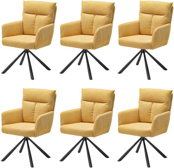 Sofia Esszimmerstühle 6er Set mit schwarzem Metallgestell und Microfaser Bezug, Gelb - Bequeme Stühle für Esszimmer & Wohnzimmer - 60 x 93 x 67 cm (B/H/T)