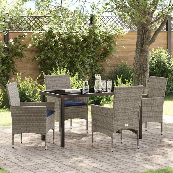 vidaXL Tisch- und Stuhlset mit Kissen 5 pcs Grau PE-Rattan 3379830