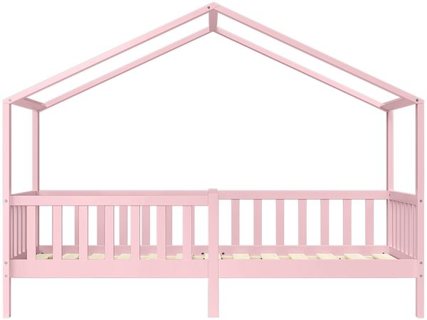 Bellabino 'Bia' Hausbett 90x200 cm, rosa, Kiefer Massivholz, Montessori Kinderbett mit Rausfallschutz und Lattenrost Bild 10