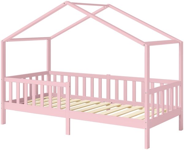 Bellabino 'Bia' Hausbett 90x200 cm, rosa, Kiefer Massivholz, Montessori Kinderbett mit Rausfallschutz und Lattenrost Bild 2