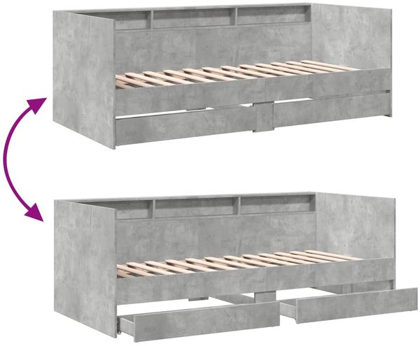 vidaXL Tagesbett mit Schubladen ohne Matratze Betongrau 75x190 cm 3280863 Bild 8