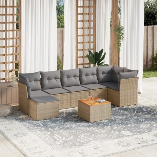 vidaXL 8-tlg. Garten-Sofagarnitur mit Kissen Beige Poly Rattan 3256087