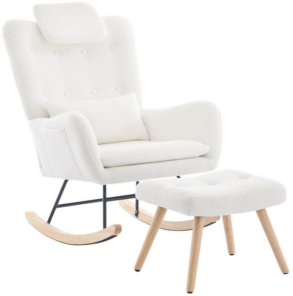 OKWISH Schaukelstuhl mit Rückenlehnen, Armlehnen (Freizeitstuhl, Relaxstuhl, Liegestuhl, 2 St), mit Hocker, Nackenkissen, Lendenkissen