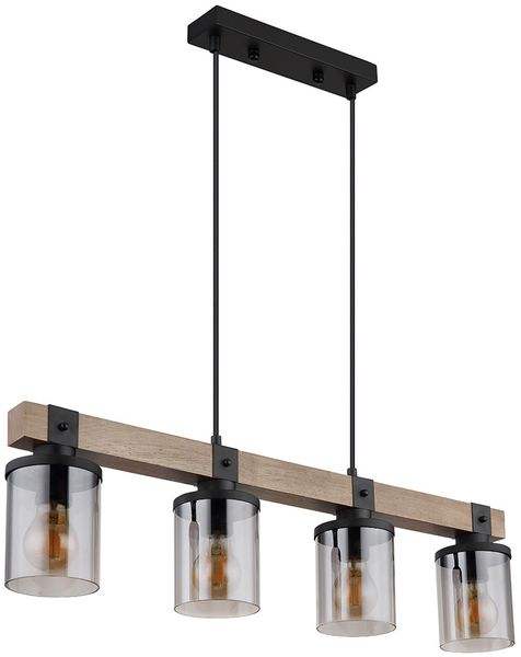 Hängeleuchte, Metall, rauch Glasschirme, 4 Flammig, L 73 cm