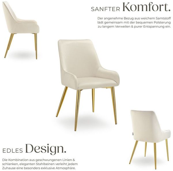 tectake Esszimmerstuhl Polsterstuhl in Samtoptik, gepolstert, 52 x 61 x 89 cm (Küchenstuhl Avane in beige, 4 St), pulverbeschichtete Stahlbeine, bodenschonend, Belastbarkeit 120 kg Bild 3