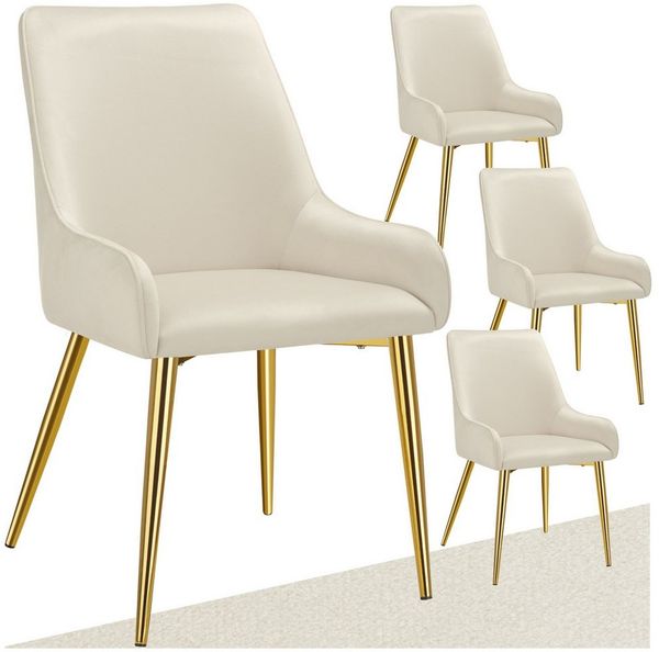 tectake Esszimmerstuhl Polsterstuhl in Samtoptik, gepolstert, 52 x 61 x 89 cm (Küchenstuhl Avane in beige, 4 St), pulverbeschichtete Stahlbeine, bodenschonend, Belastbarkeit 120 kg