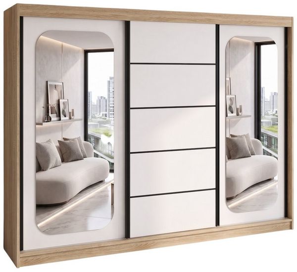 A&J MöbelLand GmbH Schiebetürenschrank BELANO – Moderner Kleiderschrank mit Schiebetüren (Die perfekte Kombination aus modernem Design, hoher Funktionalität und großzügigem Stauraum für Kleidung, Bettwäsche und Accessoires, erhältlich in verschiedenen ...
