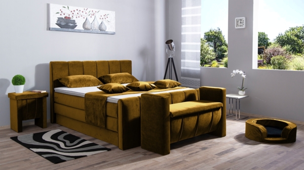 Meisterbetten Boxspringbett Roki 240x200 in VS-Olive, Matratzenbezug Nano, Ergoflex-Topper, mit Fussteil