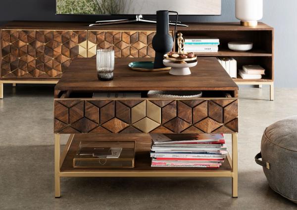 Couchtisch 74x74cm "Assuan" Mango & Metall goldfarbig WZ-0462 Bild 2