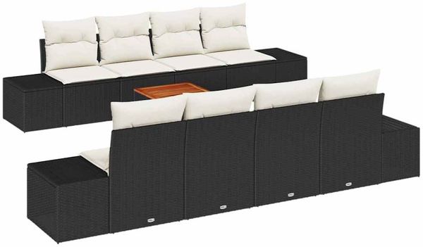 vidaXL Gartensofa-set mit Speicher 9 pcs Schwarz und Creme Poly-Rattan 3356598