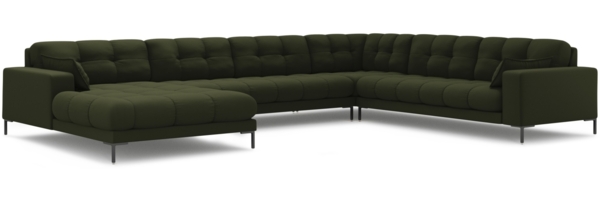 Micadoni Wohnlandschaft Mamaia 7-Sitzer Rechts Strukturierter Stoff Neve Grün schwarze Beine