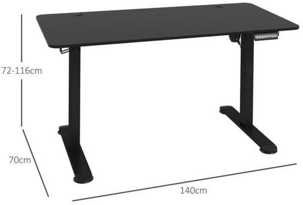 Vinsetto Schreibtisch Höhenverstellbares Stehpult mit 2 Haken, elektrisch (Laptoptisch, 1-St, Computertisch), für Wohnzimmer, Arbeitszimmer, Schwarz Bild 2