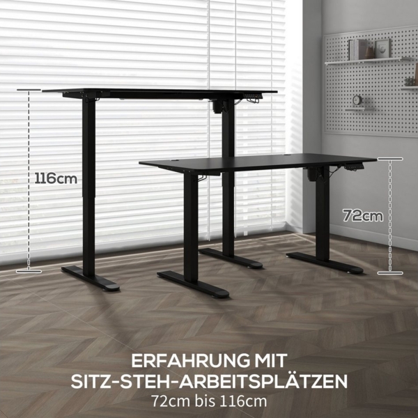Vinsetto Schreibtisch Höhenverstellbares Stehpult mit 2 Haken, elektrisch (Laptoptisch, 1-St, Computertisch), für Wohnzimmer, Arbeitszimmer, Schwarz Bild 3