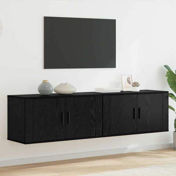 vidaXL Wand-TV-Schrank Set Wandmontiert 2 pcs Schwarz Eichen-Optik 3415603