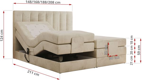 Boxspringbett mit elektrisch verstellbaren Matratzen, zwei Bettkästen und einem Topper - COMFORTO - 200 x 200 cm - Beige Velvet - H3 Bild 6