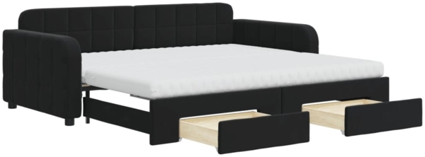 vidaXL Tagesbett Ausziehbar mit Schubladen Schwarz 90x190 cm Samt 3197016
