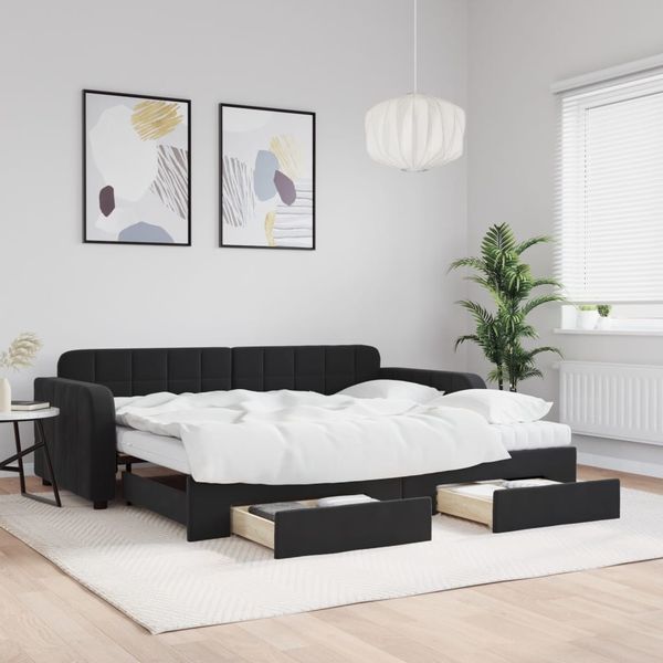 vidaXL Tagesbett Ausziehbar mit Schubladen Schwarz 90x190 cm Samt 3197016