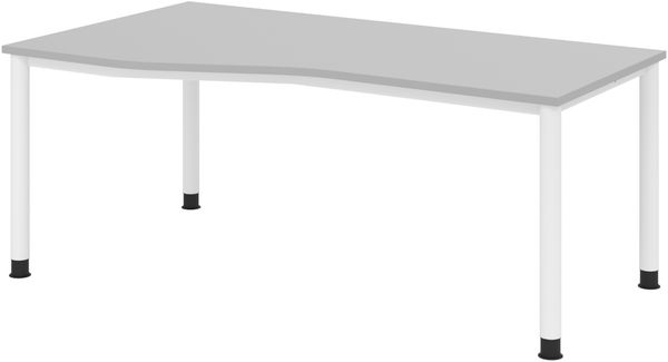 bümö höhenverstellbarer Schreibtisch H-Serie 180x100 cm in grau, Gestell in Weiß - PC Tisch für's Büro manuell höhenverstellbar, Computertisch verstellbar, HS-18-5-W