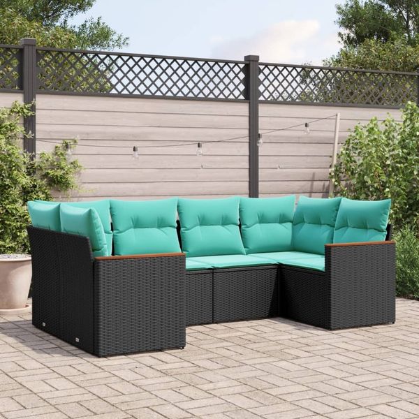vidaXL 6-teiliges Gartensofa-Set mit Kissen, schwarzes Polyrattan 3226260