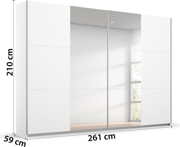 rauch Kleiderschrank; Schwebetürenschrank KRONACH, 2-türig, 2 Spiegeltüren, Alpinweiß, 261 x 210 x 59xcm Bild 4