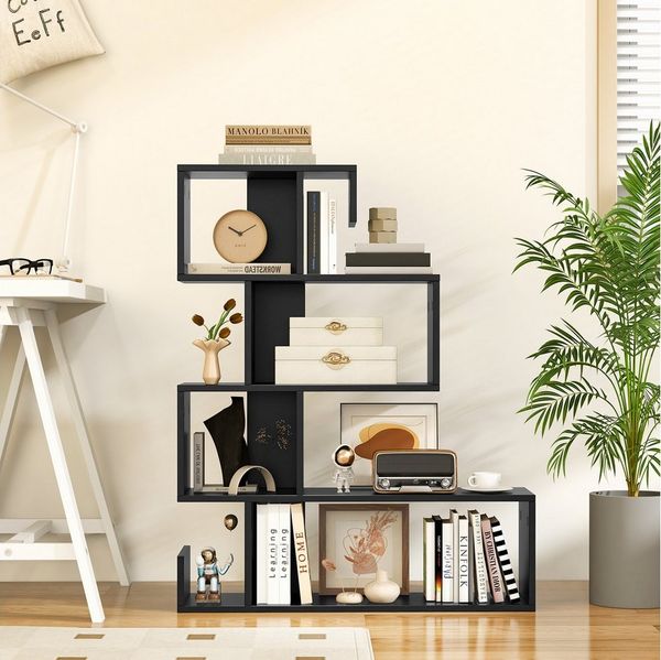 COSTWAY Bücherregal, stehend, S-förmig, mit offenen Fächern, weiß