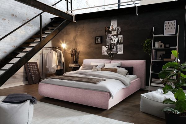 KAWOLA Bett CARLO Polsterbett Stoff rosa 180x200cm