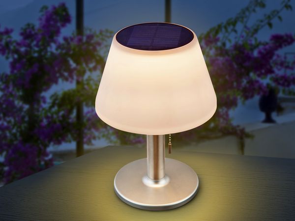 LED Solartischlampe, silber, Edelstahl, weiß, H 28 cm