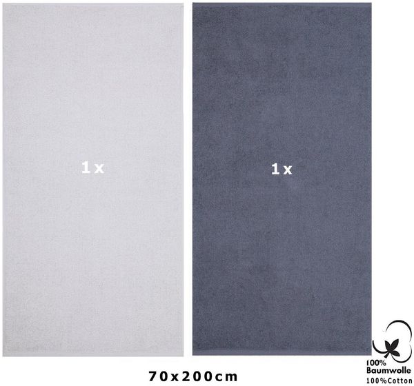 Betz Saunatuch 2 Stück Saunatücher XXL Berlin 70 x 200 cm Silbergrau - Dunkelgrau, 100% Baumwolle