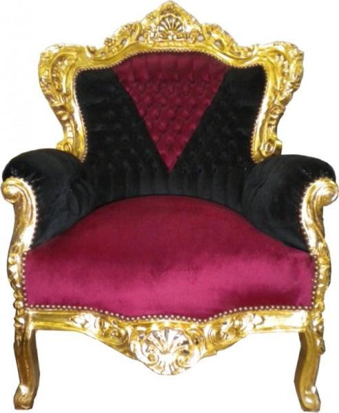 Casa Padrino Barock Sessel King Schwarz / Rot / Gold 85 x 85 x H. 120 cm