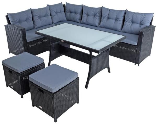 Gartenmöbel Set mit Kissen, Polyrattan schwarz