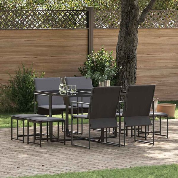 vidaXL Garten Essgruppe 9 pcs Schwarz Stahl 3335863