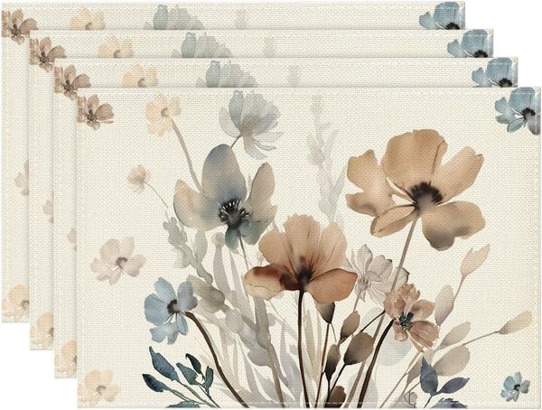 ABC 4-teiliges abwaschbares Geschirrset, Blumen- und Blättermuster, Frühlingsstil, 30 x 45 cm, für Herbstfeste, Küche und Festtagsdekoration