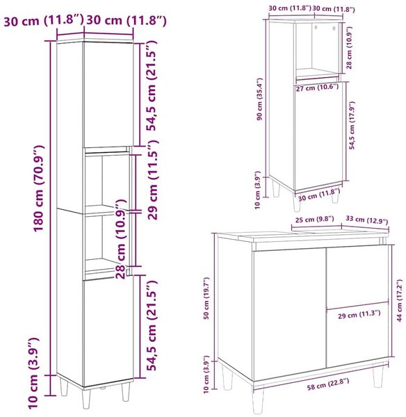 vidaXL 3-tlg. Badmöbel-Set Sonoma-Eiche Holzwerkstoff 3307670 Bild 12