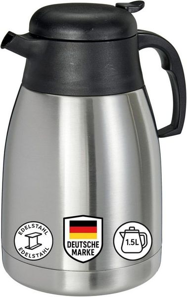 mucHome Isolierkanne Thermoskanne 1,5L Edelstahl Doppelwandig Kaffeekanne Einhandbedienung, 1,5 l