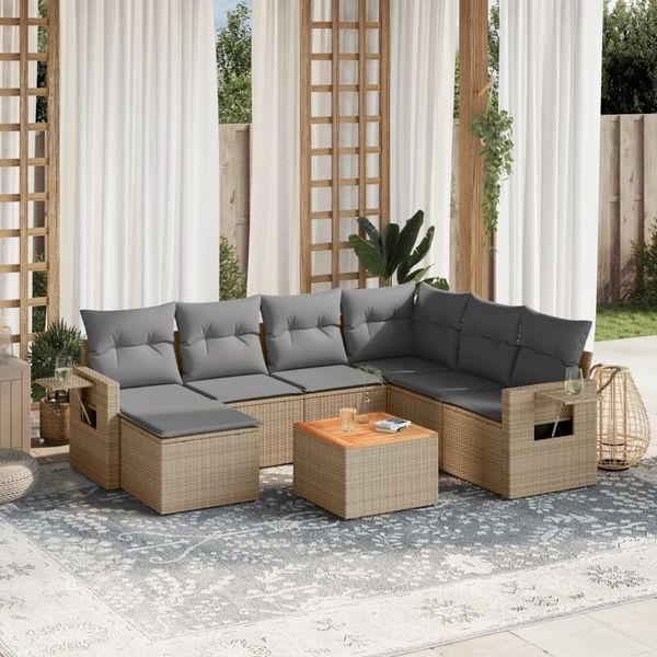 vidaXL 8-tlg. Garten-Sofagarnitur mit Kissen Beige Poly Rattan 3224680