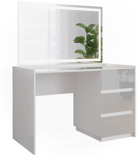 Schminktisch Marla Weiß Hochglanz 120 cm mit LED-Spiegel Vicco