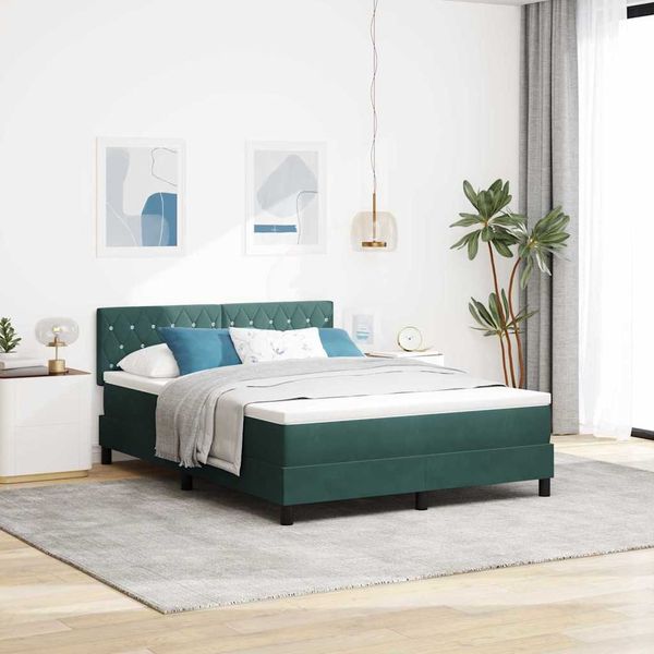 vidaXL Boxspringbett mit Matratze Dunkelgrün 140 x 190 cm Samt 3339107