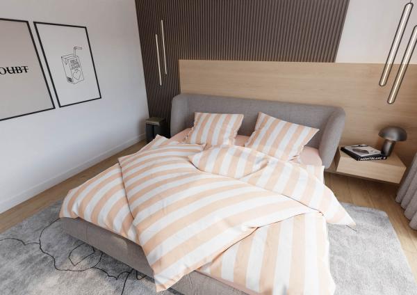 Mako Satin Bettwäsche Blockstreifen apricot 200x200 + 2x 80x80