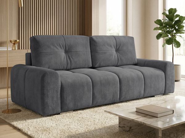 Schlafsofa Fluffy mit Schlaffunktion und Bettkasten - Bonellfederkern, Chenille-Bezug, große Liegefläche 195x145 cm, modernes Polstersofa & Bettsofa, weich & voluminös Sofa (Graphit (Vibe 95))