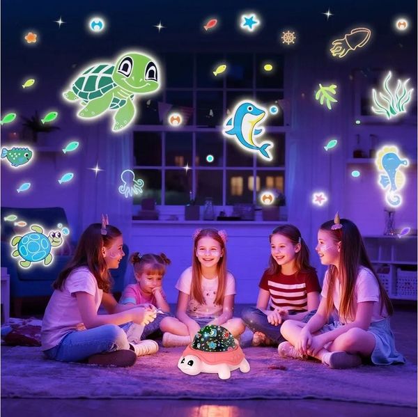 QUBEBU LED Nachtlicht Schildkröte LED Sternenhimmel Projektor Ozean Meereswelt Nachtlicht, Kinder Geschenke, LED fest integriert, Beruhigendes Nachtlicht Sternenprojektor, 5 Farben, Ozean, Sternen, Baby Einschlafhilfe Schreibtischlampe, Kinderzimmer, S...