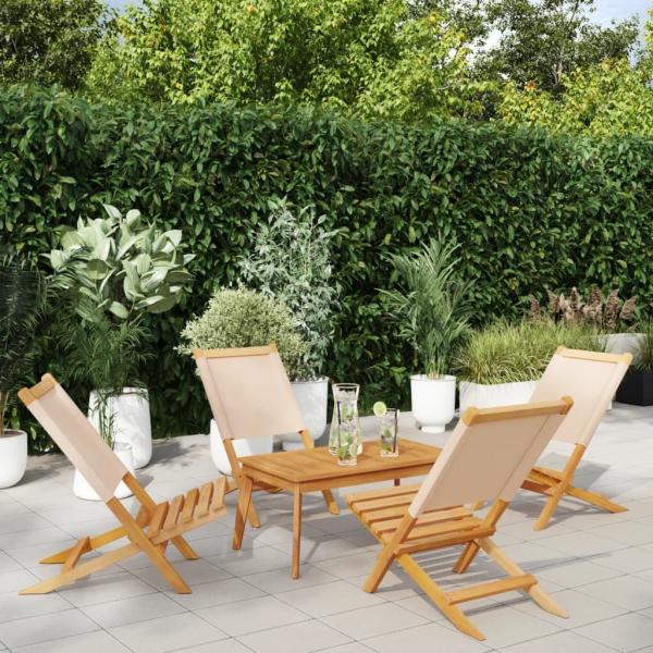 vidaXL Gartenstühle 4 Stk. Klappbar Beige Stoff und Massivholz 3214646