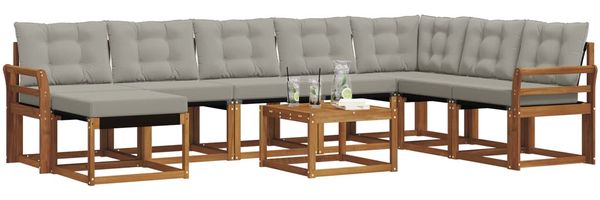 vidaXL Outdoor-Sofagarnitur mit Kissen 9 pcs Natürlich und Hellgrau 3368978 Bild 3