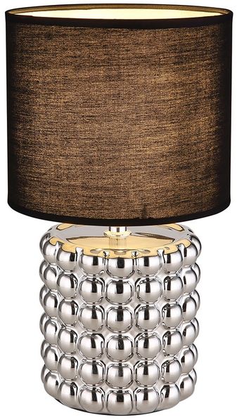 Tischlampe, Keramik Textil Chrom, Schwarz, H 33 cm