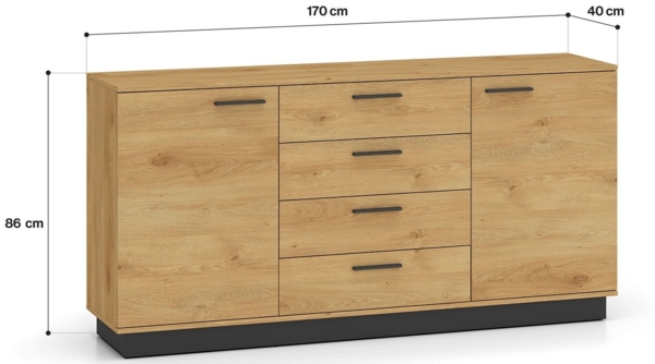 Kommode Modesto Sideboard Breite wählbar Eiche Style hell schwarz Bild 2