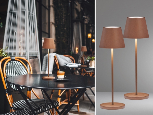 2er SET Akku Tischlampen Rostfarben ohne Kabel mit Ladestation, Höhe 34cm