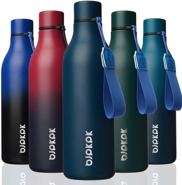 BJPKPK Isolierte Wasserflaschen, 750 ml Edelstahl Metall Trinkflasche Mit Trageriemen, BPA Frei Wasserdicht Thermos, Flaschen, Wiederverwendbare Thermosflasche Für Sport & Reisen, Marineblau