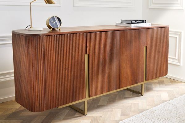 riess-ambiente Sideboard GATSBY 160cm braun/schwarz - Massivholz, Lamellenfront, Stauraum (Einzelartikel, 1 St), mit organischer Form und 8 Fächern – ideal für Wohnzimmer & Esszimmer