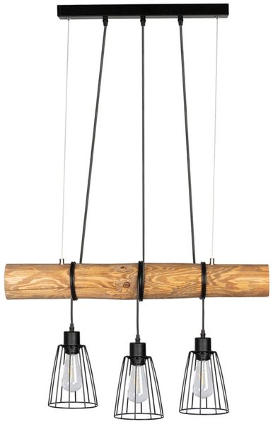 Pendelleuchte, 3-Flammig, Kiefernholz, schwarz, L 70 cm