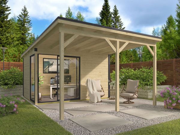 Gartenhaus Amrum-2 + Vordach Schwedenrot